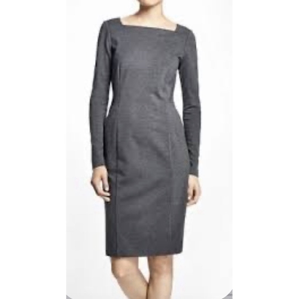 Brooks Brothers Ponte Knit Sheath Dress Long Sleeve Square Neck 14 Gray NWT $198